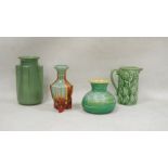 Collection of English Art Deco ceramics, comprising a Bretby pottery turquoise glazed compressed