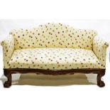 George II-style and possibly late 19th century two-seat sofa / settee, upholstered in a pale