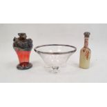 Continental opaque glass silver topped perfume bottle, 11cm high, a Bohemian engraved glass bowl and