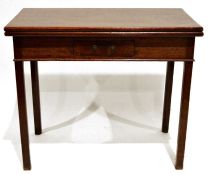 Victorian oak tea table with fold-out top above single drawer, on square section supports, 90cm x