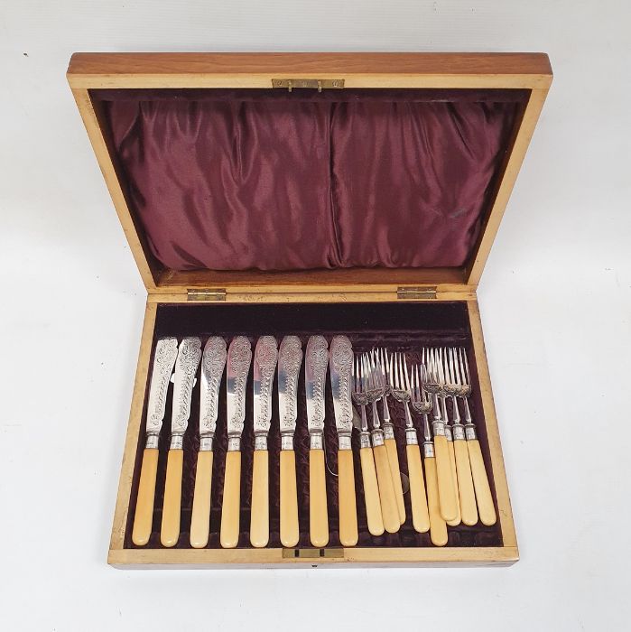 Late Victorian part set of silver and yellow-handled fish knives and forks, Sheffield 1899, viz:-