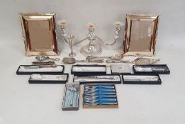 Electroplated wares to include three-branch candelabrum, flatware, etc (1 box)