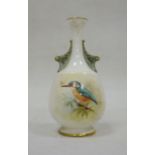 Royal Worcester two-handled small oviform vase, 20th century, printed black marks, painted with a