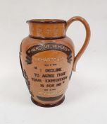 Doulton Lambeth stoneware jug of General Cordon, Hero of Heroes Kartoum I Decline to Agree that your