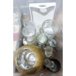 Pair of Rosenthal Studioline glass candlesticks and assorted glass candle holders (1 box)