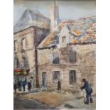 Rene Le Forestier (1903-1972) Watercolour drawing Buildings and figures, signed, 39cm x 29cm
