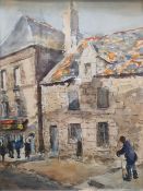 Rene Le Forestier (1903-1972) Watercolour drawing Buildings and figures, signed, 39cm x 29cm