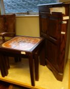 20th century oak corner cupboard by Jaycee with candle slide above panel door, on bracket feet, 87cm