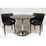 Set of four modern Dr. Yes Kartell plastic chairs and a glass circular table on chrome support (5)