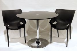 Set of four modern Dr. Yes Kartell plastic chairs and a glass circular table on chrome support (5)