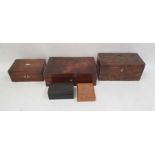 19th century mahogany box with brass diamond-shaped inlaid plaques with coin slots and various