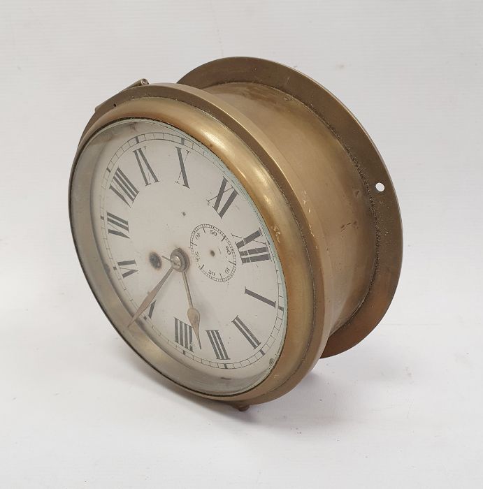 Ship's type clock with circular dial and Roman numerals, subsidiary seconds dial, in brass casing - Image 2 of 2