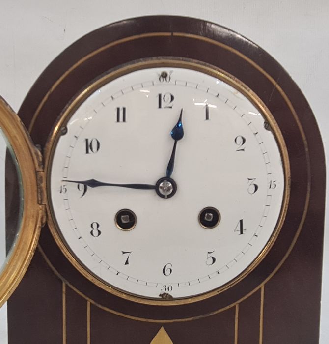 Late 19th/early 20th century mahogany and brass inlaid mantel clock, the case of domed form, the - Image 2 of 7