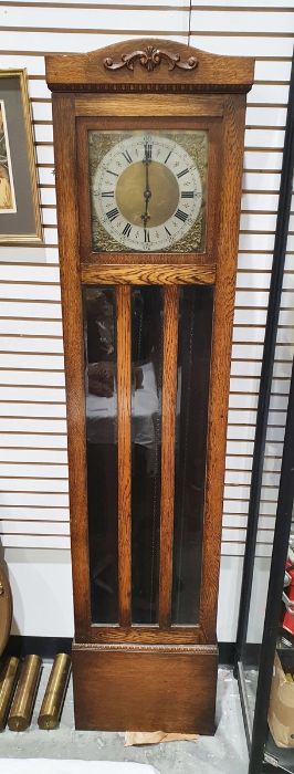 20th century oak longcase clock with Roman numerals to the dial, 185cm high