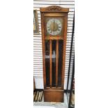 20th century oak longcase clock with Roman numerals to the dial, 185cm high
