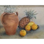 Gavin Mack(?) (20th century) Still life study of fruit, vase and bowl, signed and dated 1990 lower