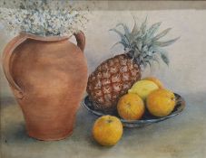 Gavin Mack(?) (20th century) Still life study of fruit, vase and bowl, signed and dated 1990 lower