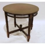 20th century mahogany circular occasional table on turned block saltire stretchers (Section of under