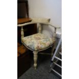 Cream painted corner elbow chair with floral fabric stuffover seat, a Victorian mahogany single