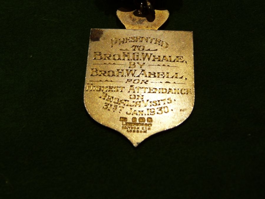 11 silver-gilt  and enamel masonic medals, a large gilt metal and enamel masonic medal attached to - Image 3 of 7