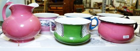 Six Soho pottery Cobridge 'Solianware' chamber pots and toilet jugs (6)