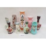 Collection of Continental opaque glass vases, late 19th/20th century, each variously painted with