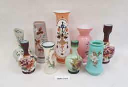 Collection of Continental opaque glass vases, late 19th/20th century, each variously painted with
