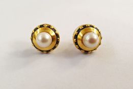 Pair gold-coloured, black enamel and pearl stud earringsCondition Reportthe total weight is