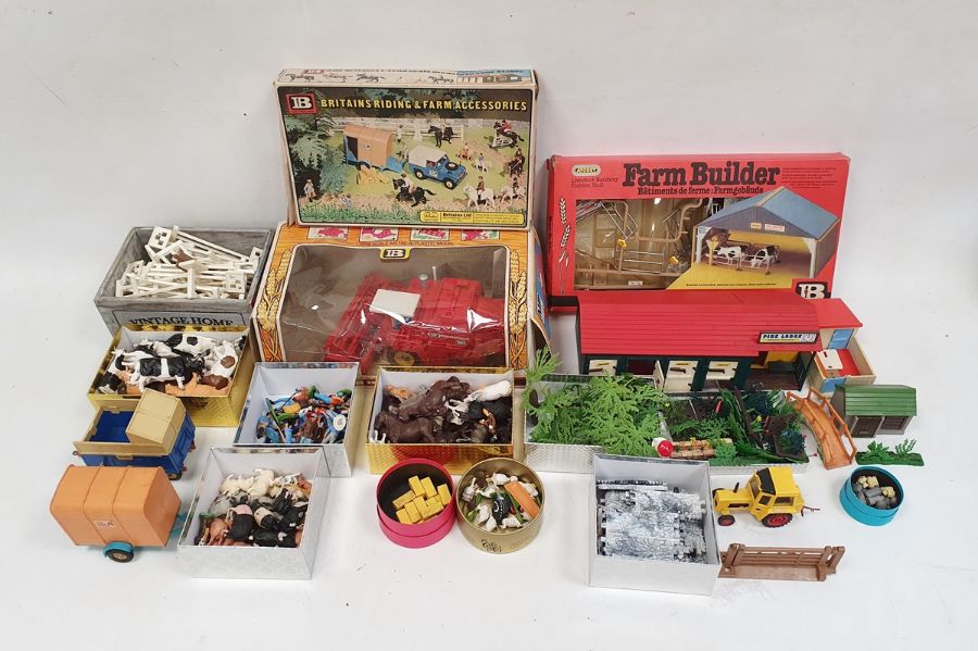 Britains Toy farm animals and farm accessories, plastic to include approx 21 cows, 11 hay bales,