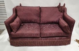 Two purple foliate-patterned Knoll-style sofas (2)