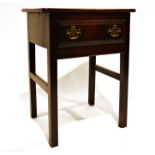 George III oak single drawer side table, the rectangular top above single drawer with brass handles,