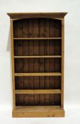 Modern pine open bookcase with moulded cornice, open shelves, on plinth base, 100cm x 183cm