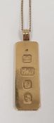 9ct gold ingot-pattern pendant, a fine chain necklace and a 14K and diamond set stud  Condition