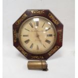 19th century wall clock marked 'Birkle Bro of Ipswich', with Roman numerals, rosewood and brass