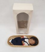 Sasha baby doll in basket '505 Sasha Baby Playsuit Brown Hair' in box