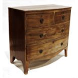 Late 19th century mahogany bowfront chest of two short over two long drawers, on bracket feet, 90.
