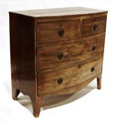 Late 19th century mahogany bowfront chest of two short over two long drawers, on bracket feet, 90.