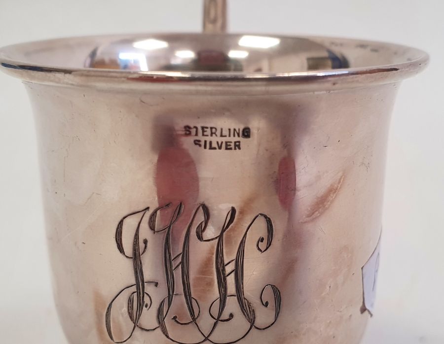 Sterling silver child's cup, monogram engraved and footed, 2ozt approx. and three various silver - Image 5 of 5