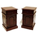 Pair of modern bedside cabinets, the square tops with moulded edges, with single drawers and