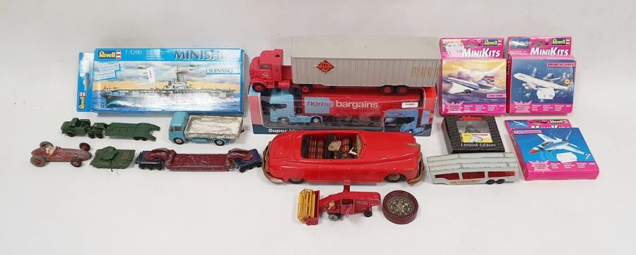 Candidat clockwork car, a Corgi Toys E.R.F model 44G van, a Dinky Toys Maserati 23N race car, a