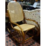 20th century bentwood rocking chair in the manner of Thonet, with cane seat and back