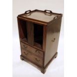 19th century mahogany commode with tray top above tambour front, pull-out commode drawer, on bracket