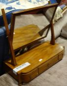 19th century mahogany dressing mirror with platform base with three drawers, on turned supports