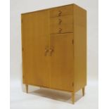 Mid-century modern Meredew oak compactum wardrobe with hanging space, three drawers, the top one