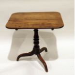 18th century occasional table, the rectangular top with rounded corners, on turned pedestal and