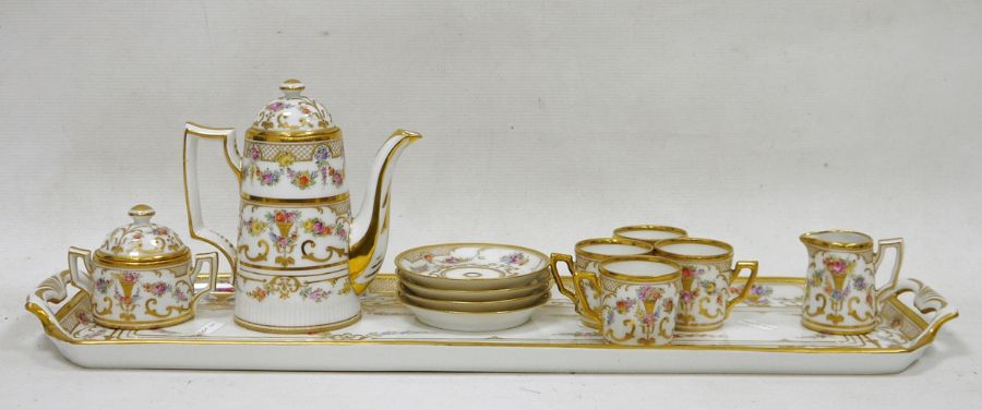 Dresden porcelain demi-tasse coffee set, circa 1900, printed blue marks, iron-red pattern no.F.652.,