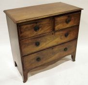 19th century mahogany chest of two short over two long drawers, on splayed feet, 94cm x 89cm