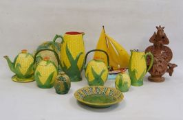 Collection of Soho Pottery Solian Ware Corn on the Cob moulded items, circa 1930 and later,