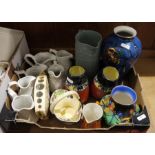 Collection of pottery and porcelain including a Lawleys Norfolk pottery Art Deco vase (22cm high), a