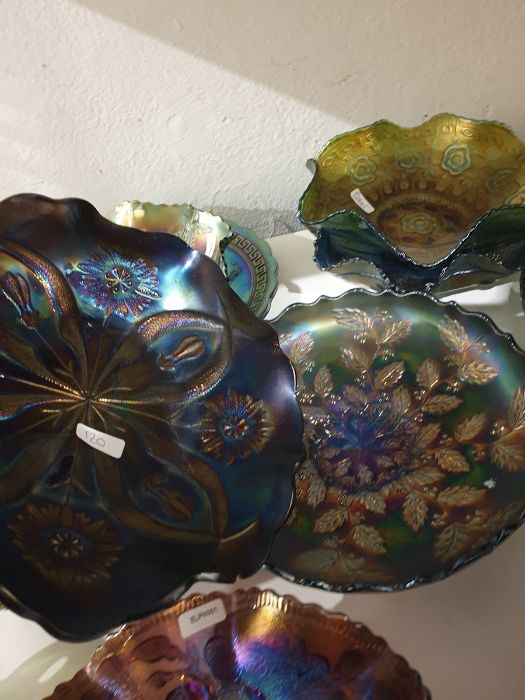 Large collection of carnival glass, early 20th century, in amethyst blue, green and marigold - Image 11 of 25